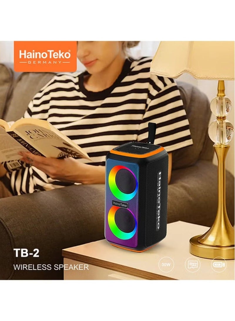 Haino Teko TB-2 Portable Wireless Bluetooth Speaker with RGB Lighting, 30W Output Power, Multi-Functional Button Control, Black – Enhanced Sound & Vibrant Visuals - Image 2